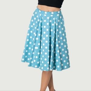 Ixia Fit & Flare Baby Blue & White Polka Dot skirt